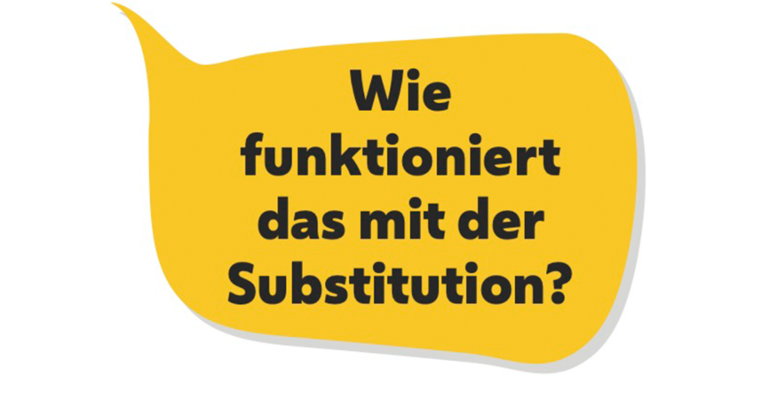 gelbe Sprechblase: "Wie funktioniert das mit der Substitution?"